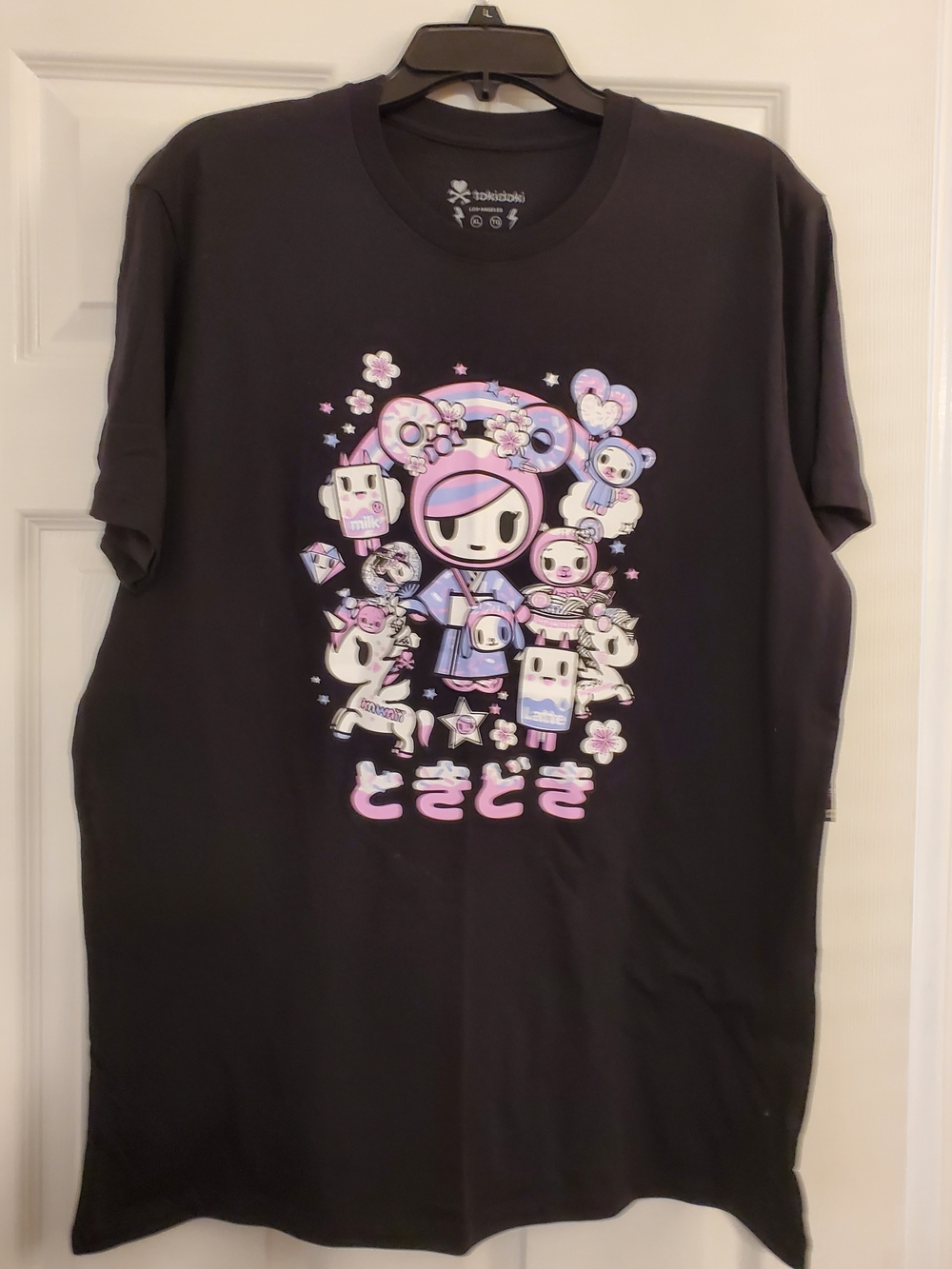 tokidoki Kids' Black Graphic Tee with Pastel Characters Unisex XL